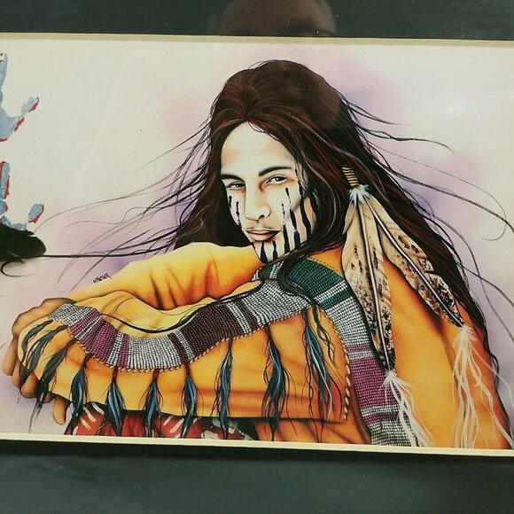 Western Tribal Portrait Art Prints Framed Double Matted 3-d collage Ranch Decor - Picture 5 of 12